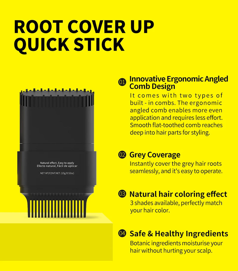 Tinta de cabelo portátil em bastão 15g, à prova d'água, corretivo para raiz e linha do cabelo, cobertura instantânea de cinza, caneta de coloração capilar descartável