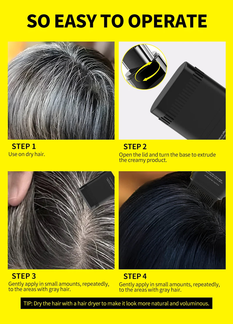 Tinta de cabelo portátil em bastão 15g, à prova d'água, corretivo para raiz e linha do cabelo, cobertura instantânea de cinza, caneta de coloração capilar descartável