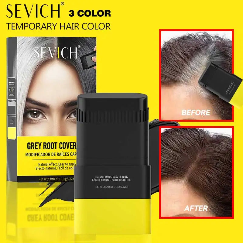 Tinta de cabelo portátil em bastão 15g, à prova d'água, corretivo para raiz e linha do cabelo, cobertura instantânea de cinza, caneta de coloração capilar descartável