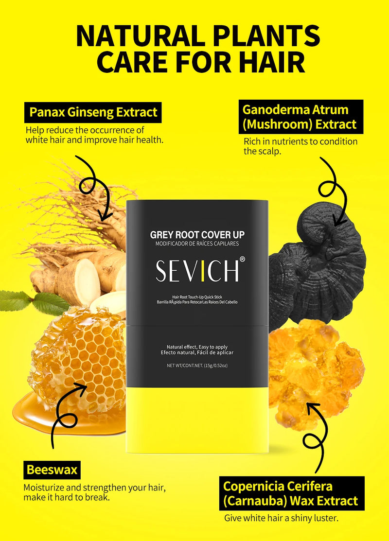 Tinta de cabelo portátil em bastão 15g, à prova d'água, corretivo para raiz e linha do cabelo, cobertura instantânea de cinza, caneta de coloração capilar descartável